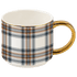 Orange Navy Plaid 14 oz Gold Handle Coffee Mug