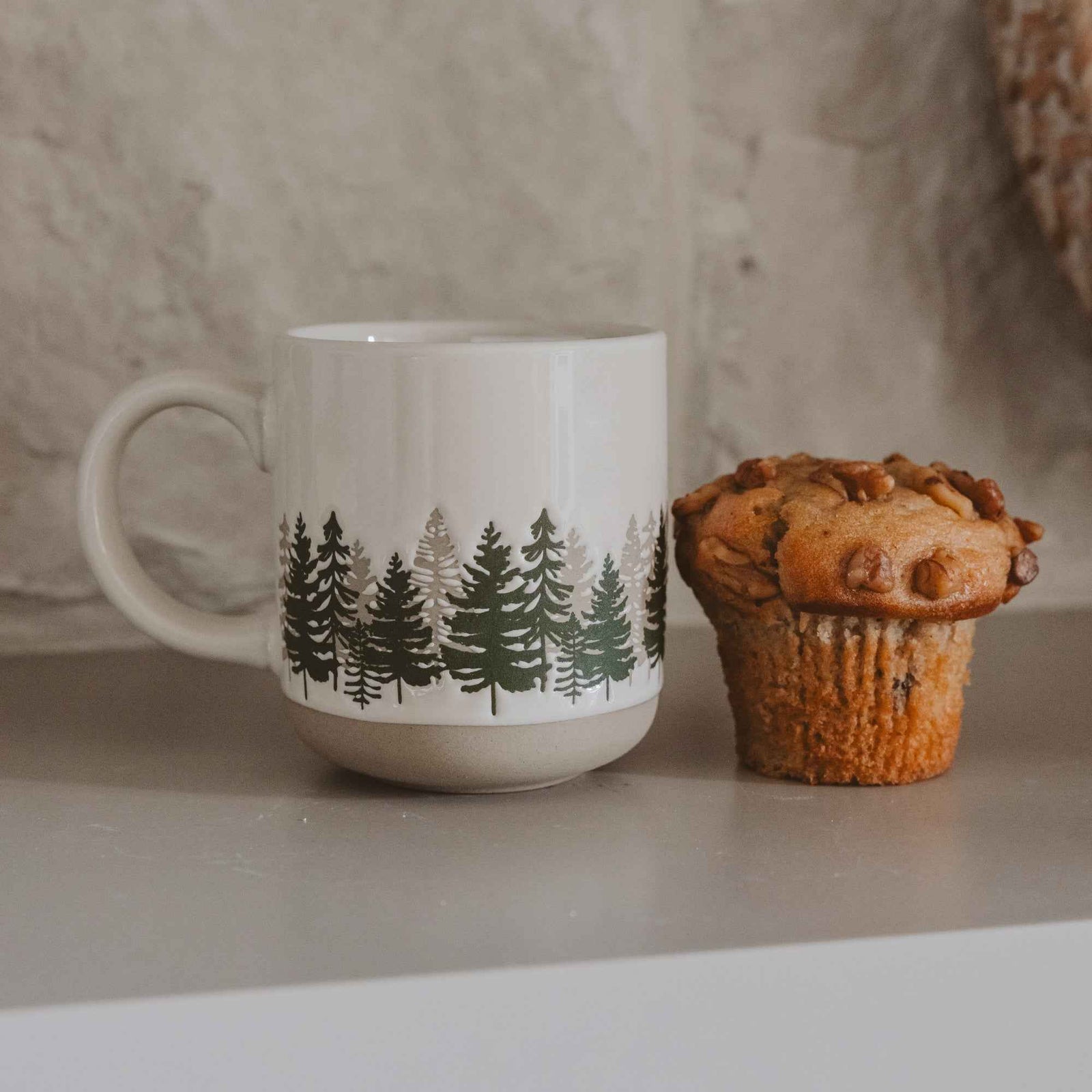 Forest 14 oz Cream Stoneware Coffee Mug