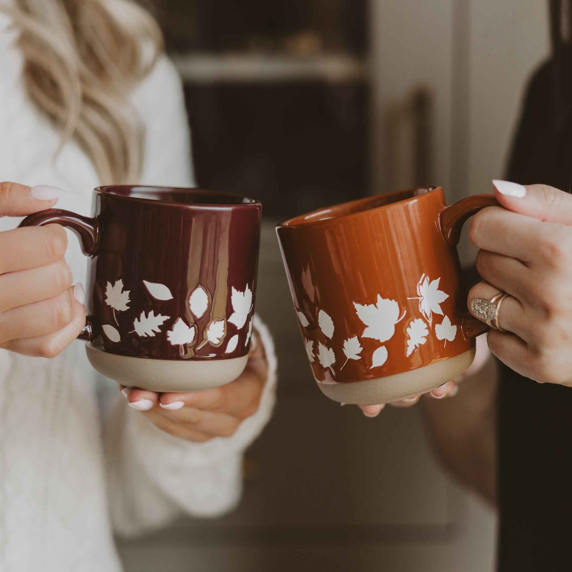 Brown Leaves 14 oz Stoneware Coffee Mug