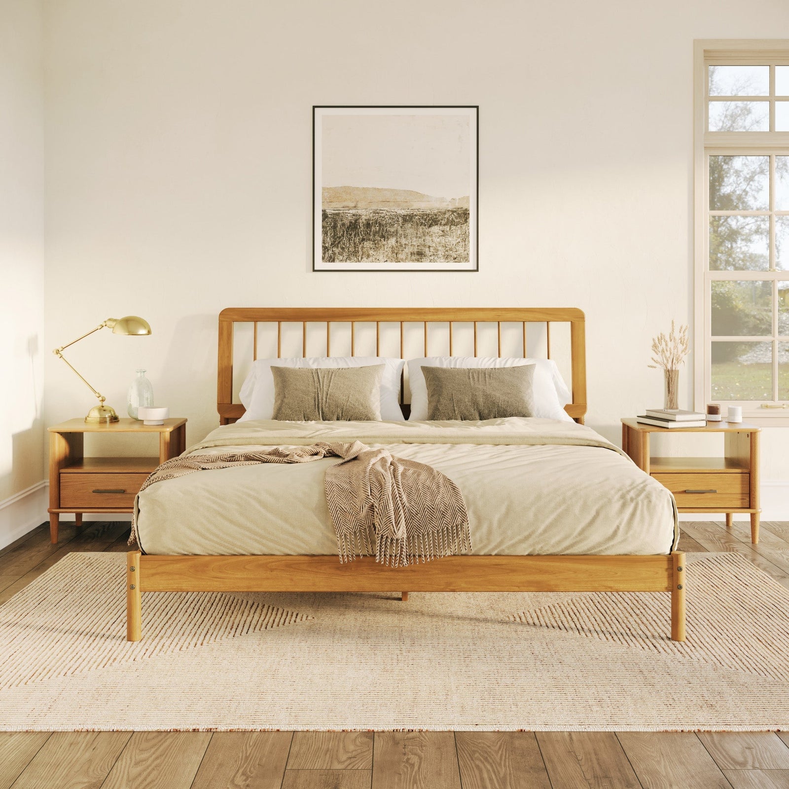 Cama Mid-Century Modern Solid Wood Spindle Bedframe