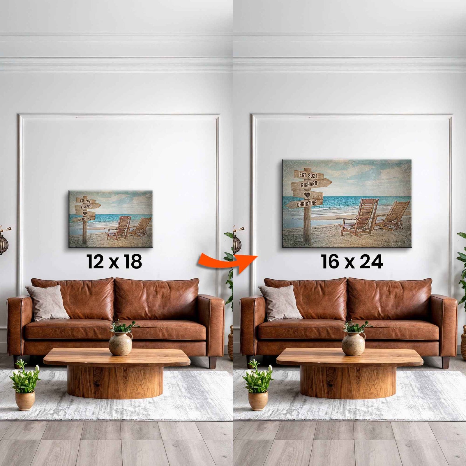 Upgrade Your 12x18 Inches 'Beach Couple Names' Canvas to 16x24 Inches