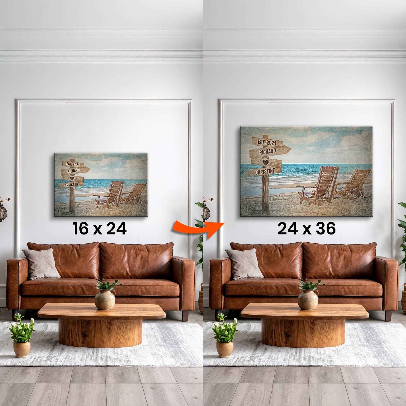 Upgrade Your 24x16 Inches 'Beach Couple Names' Canvas To 36x24 Inches