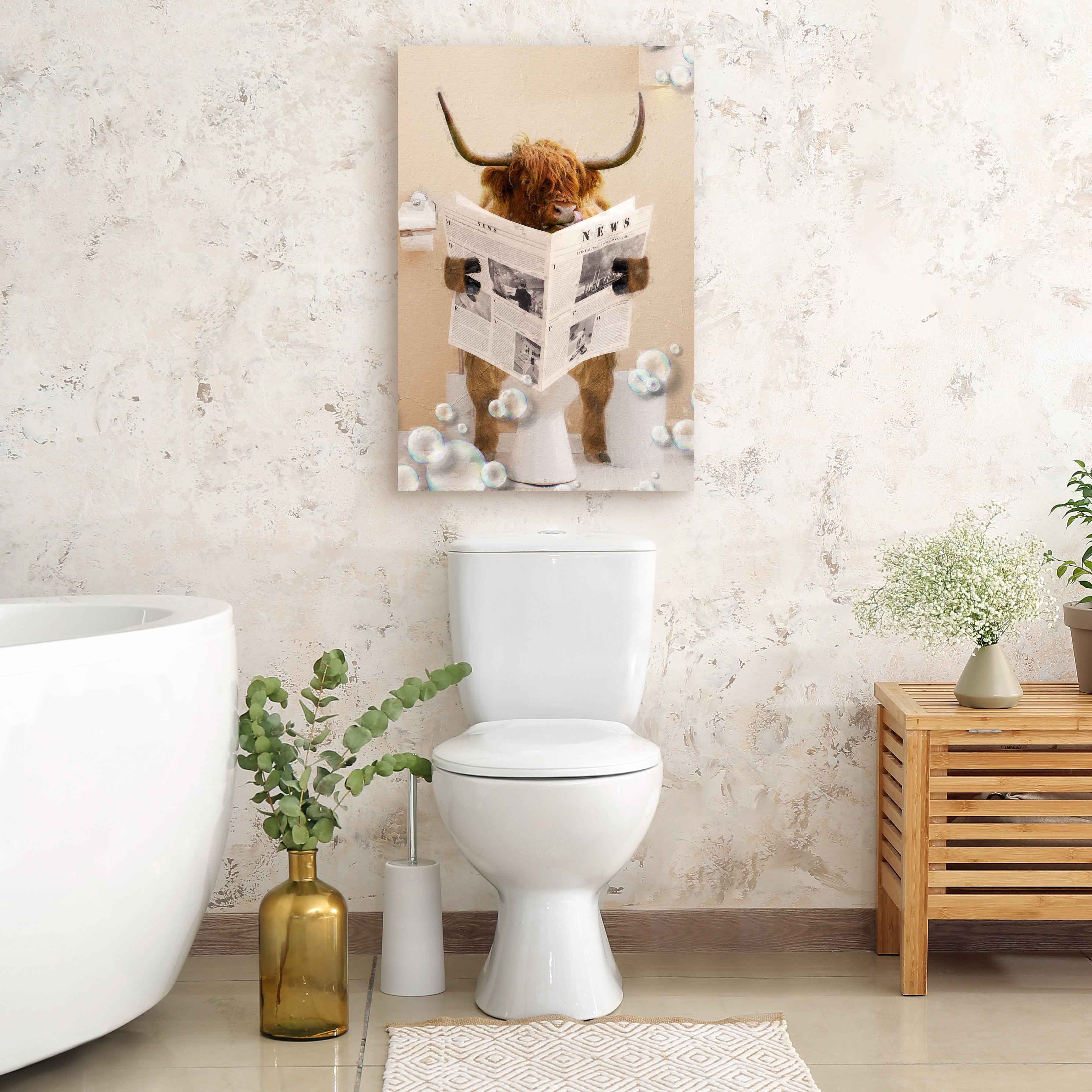 Highland Cow Reading Newspaper Canvas Wall Art