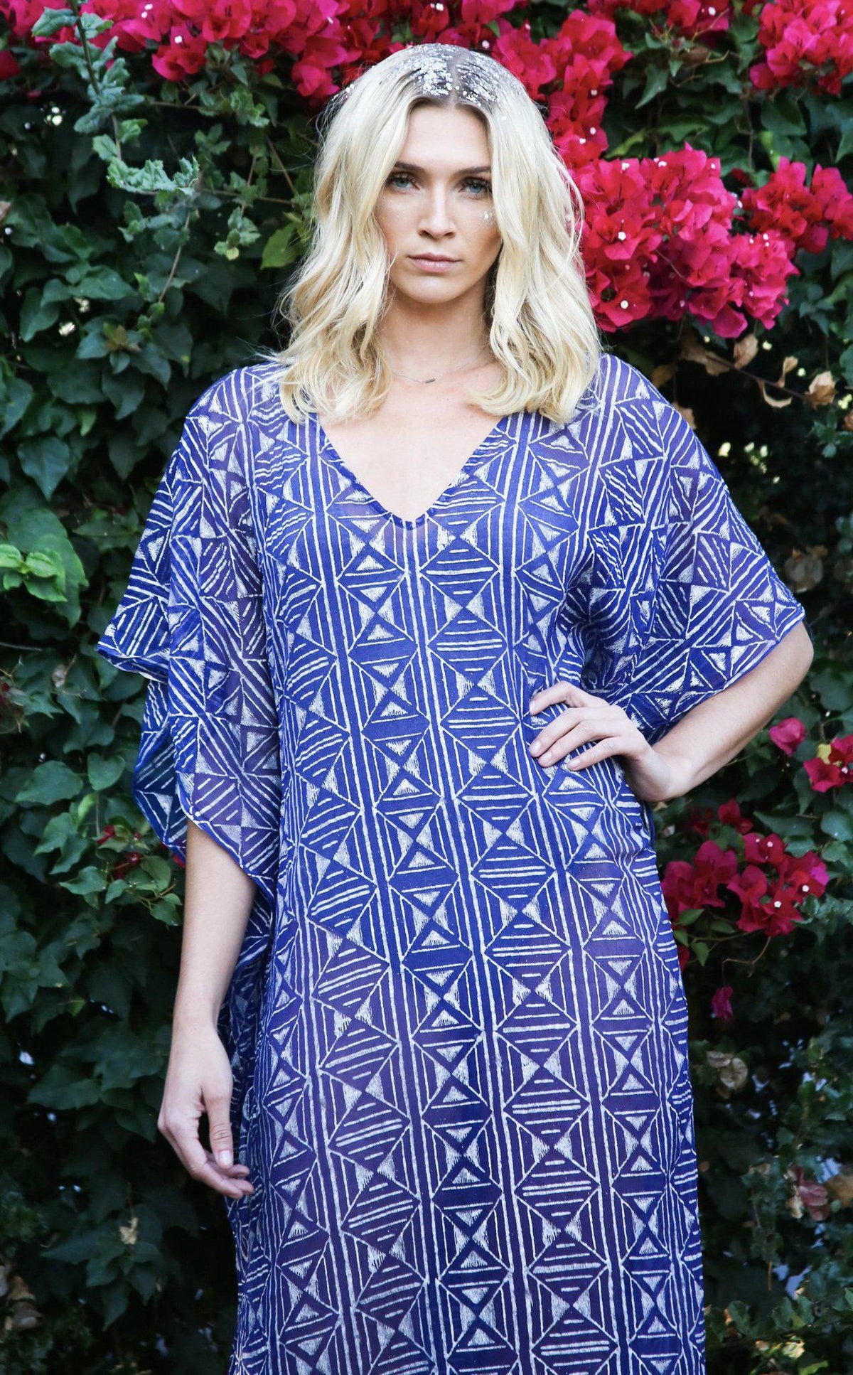 Geo Diamond Midi Caftan in Cobalt Blue + Silver