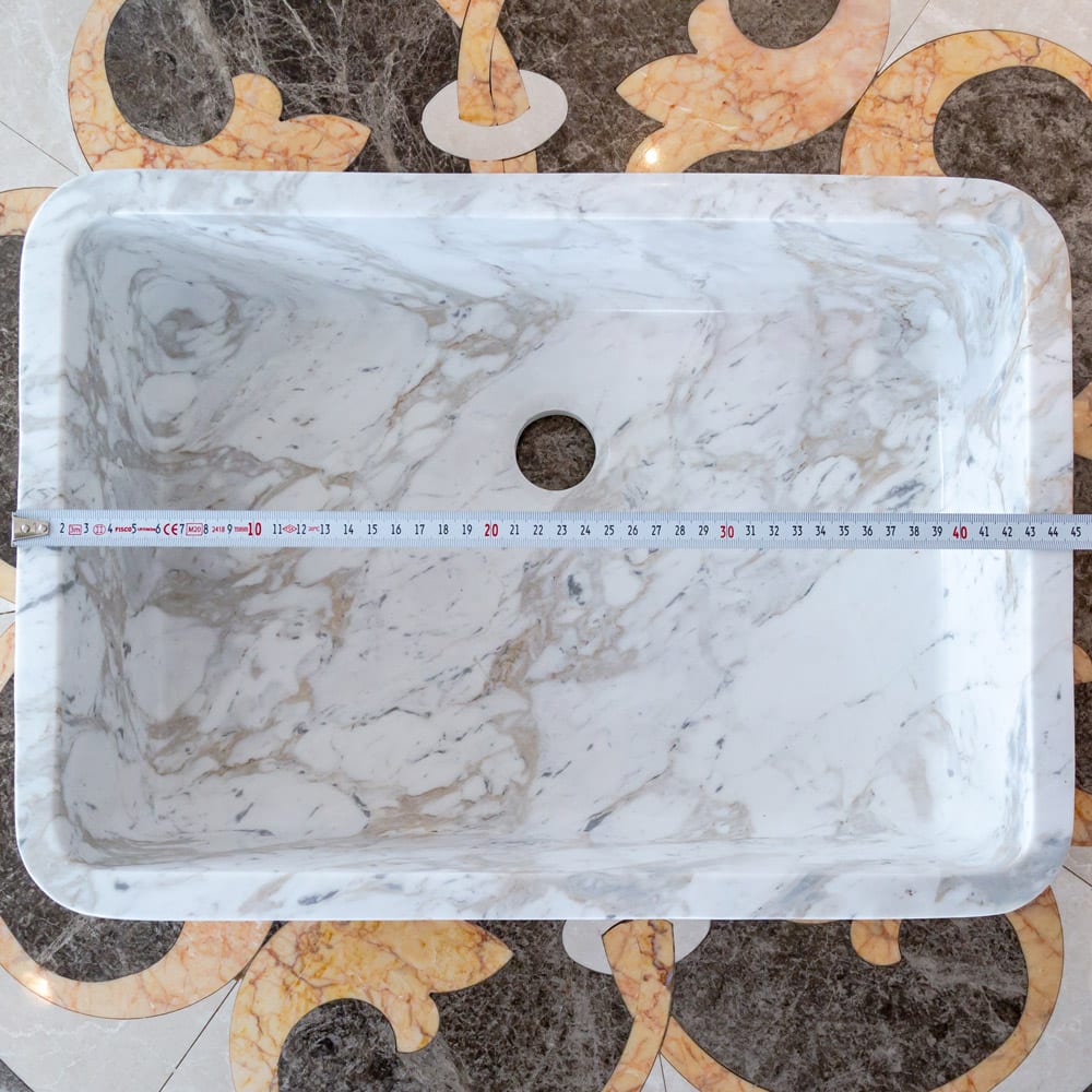 European Sugar Marble Rectangular Farmhouse Sink Semi-Polished (W)12.5