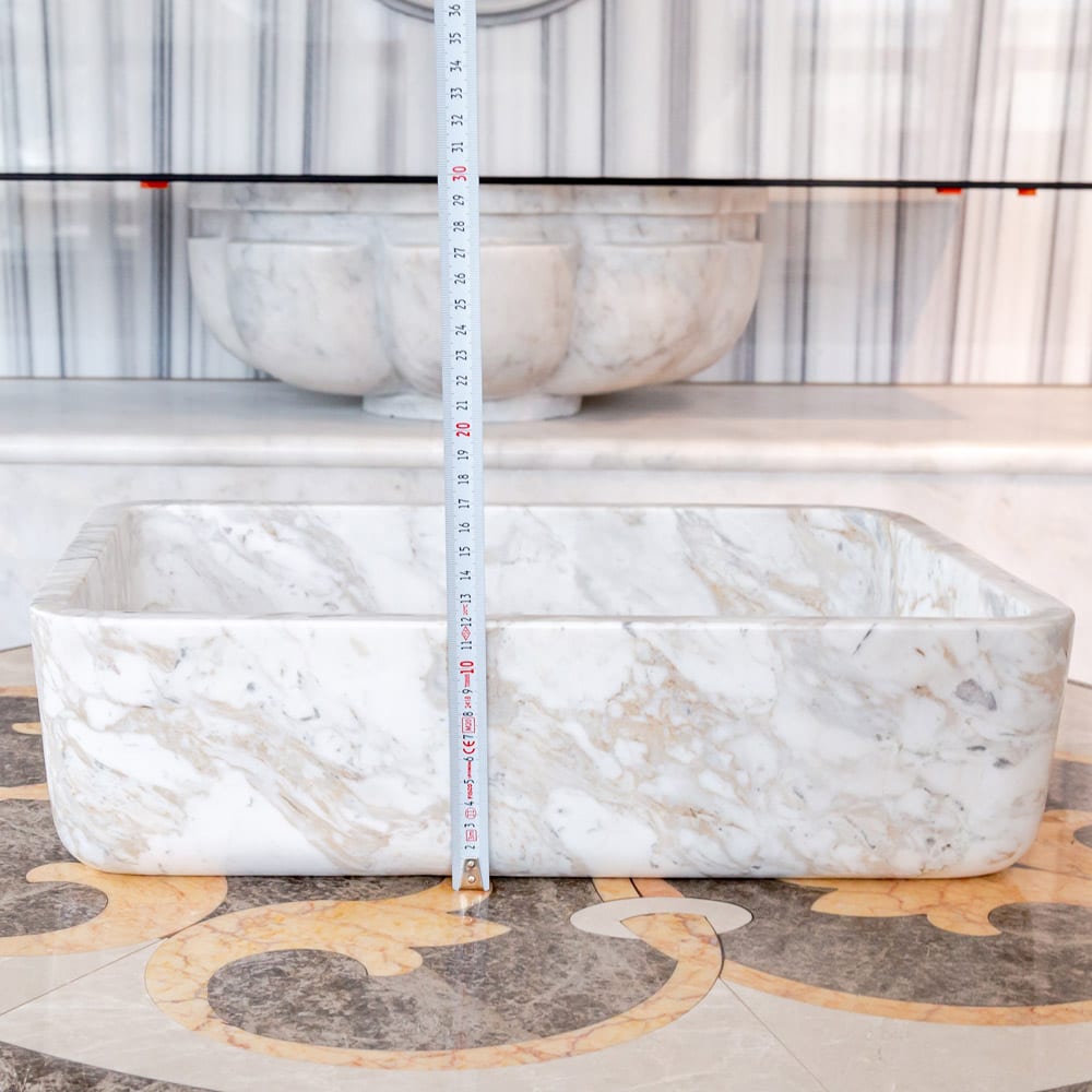 European Sugar Marble Rectangular Farmhouse Sink Semi-Polished (W)12.5