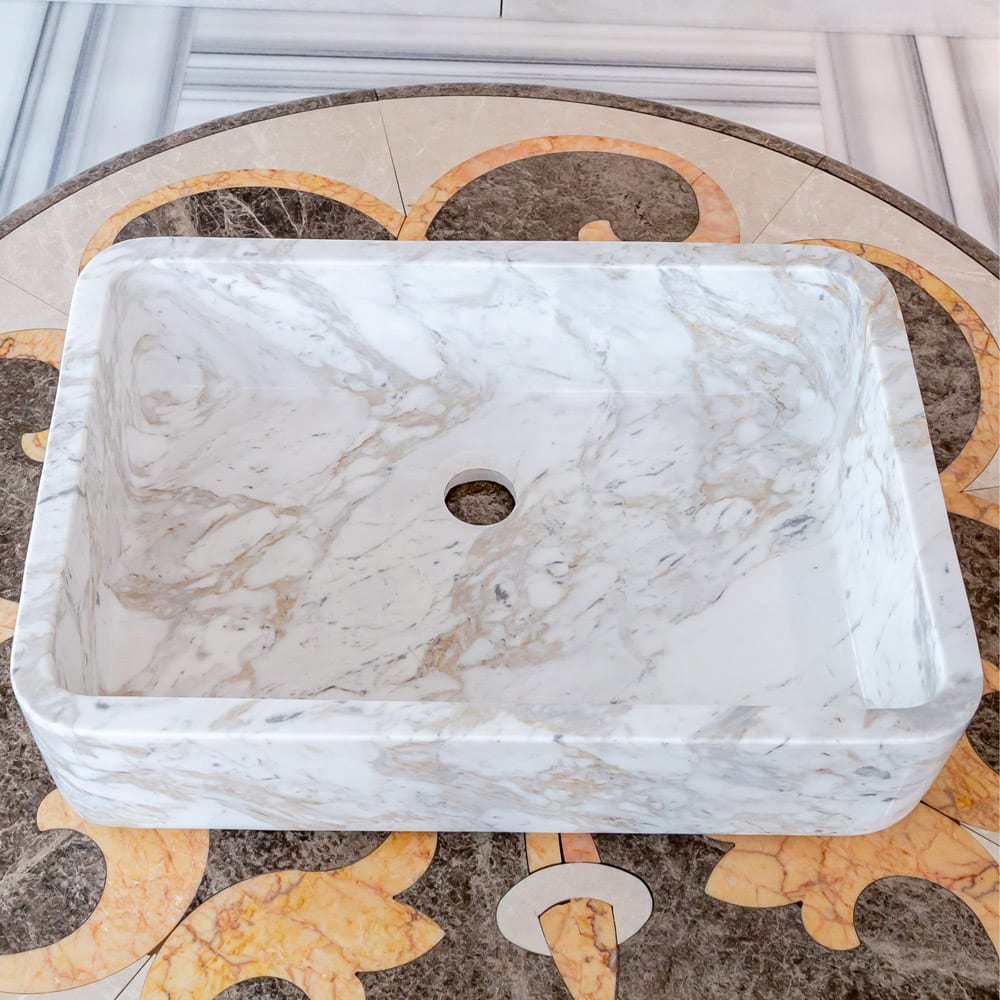 European Sugar Marble Rectangular Farmhouse Sink Semi-Polished (W)12.5