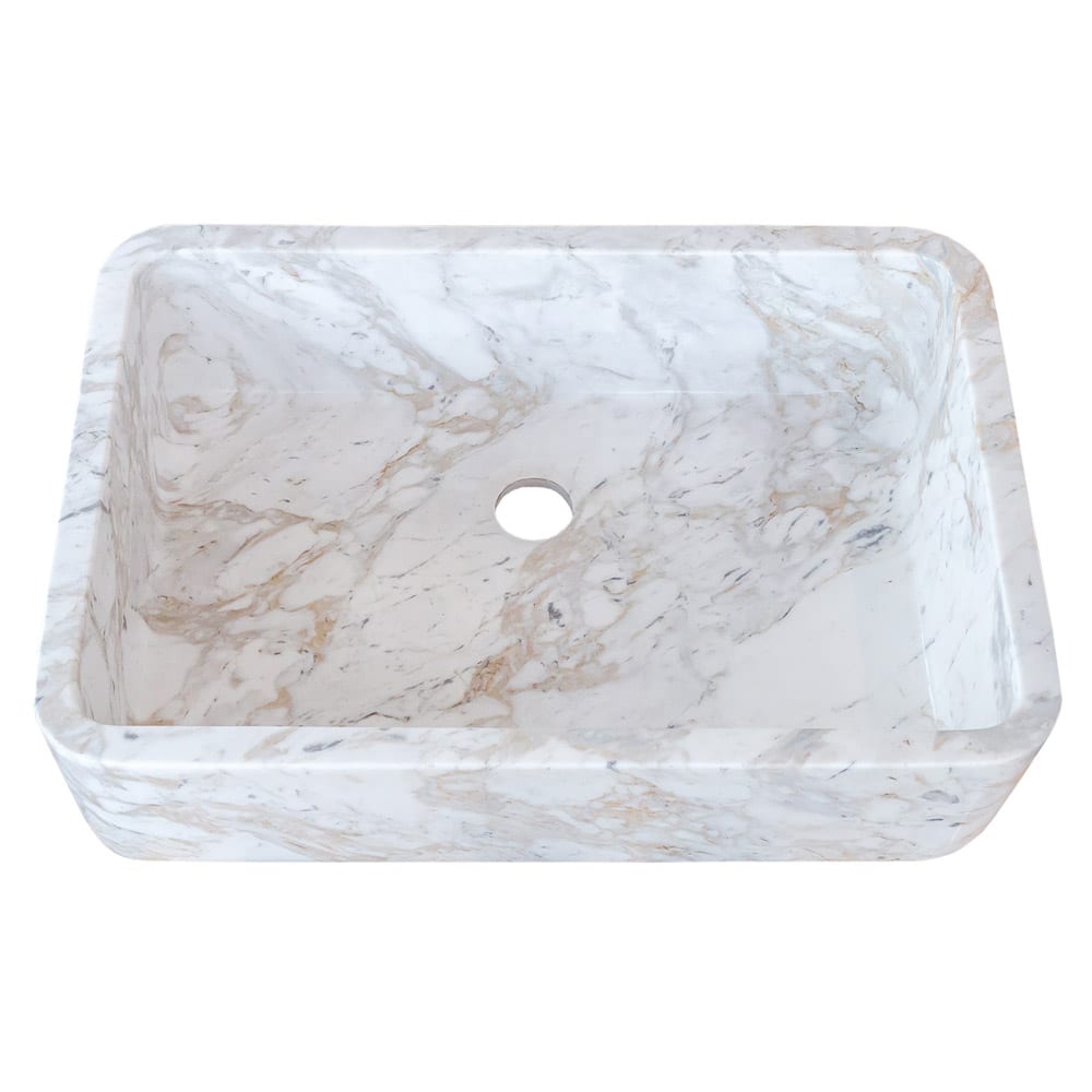 European Sugar Marble Rectangular Farmhouse Sink Semi-Polished (W)12.5" (L)18" (H)5"