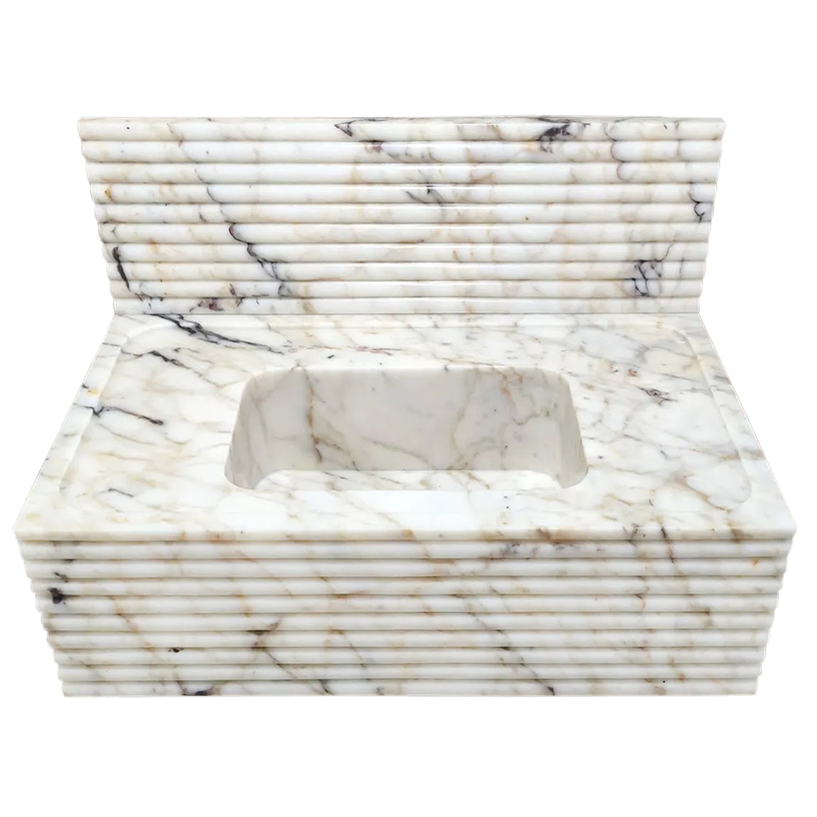 Calacatta Viola Gold Marble Wall-mount Bathroom Sink Horizontal Fluted