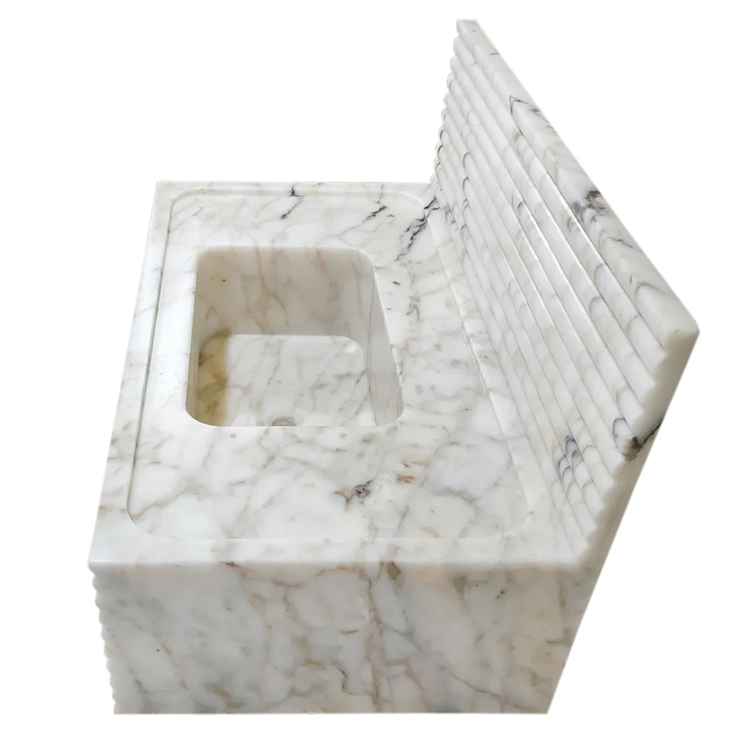 Calacatta Viola Gold Marble Wall-mount Bathroom Sink Horizontal Fluted