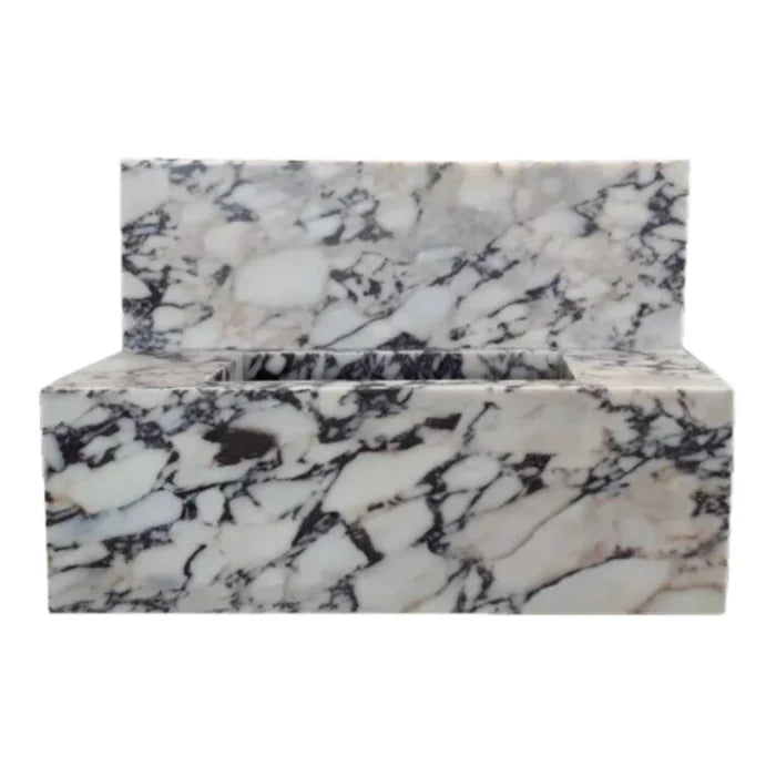 Calacatta Viola Marble Rectangular Wall-mount Bathroom Sink with 10