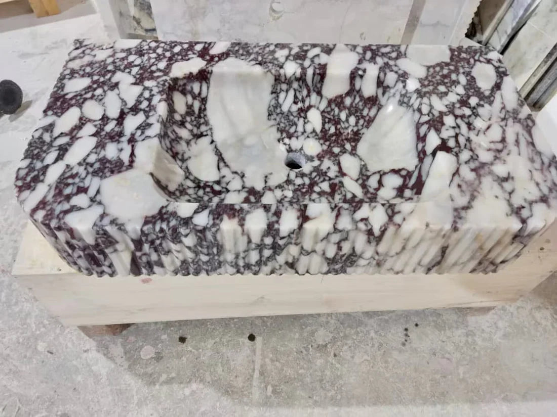 Calacatta Viola Marble Wall-mount Bathroom Vanity Sink Ribbed Textured Front (W)18