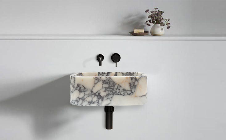 Calacatta Viola Marble Wall-mounted Natural Stone Rectangular Sink (W)12" (L)18" (H)7"