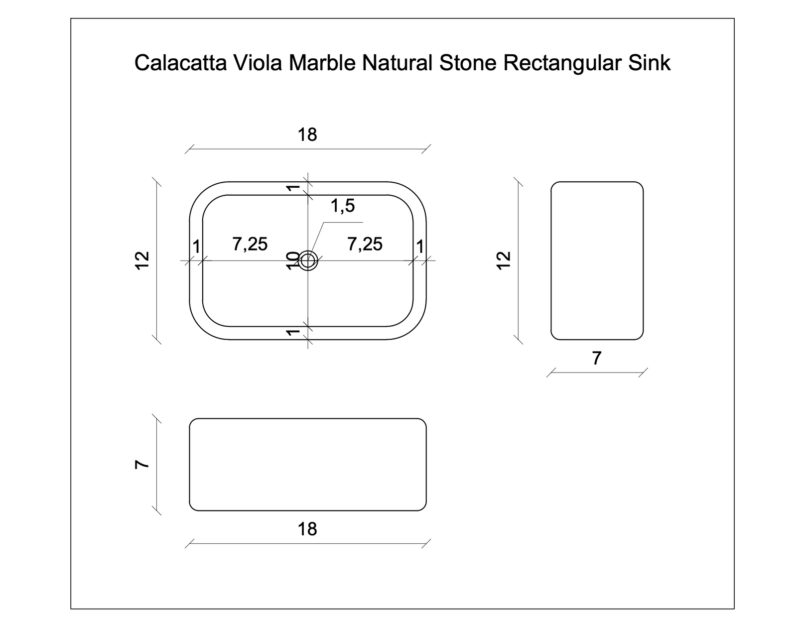 Calacatta Viola Marble Wall-mounted Natural Stone Rectangular Sink (W)12