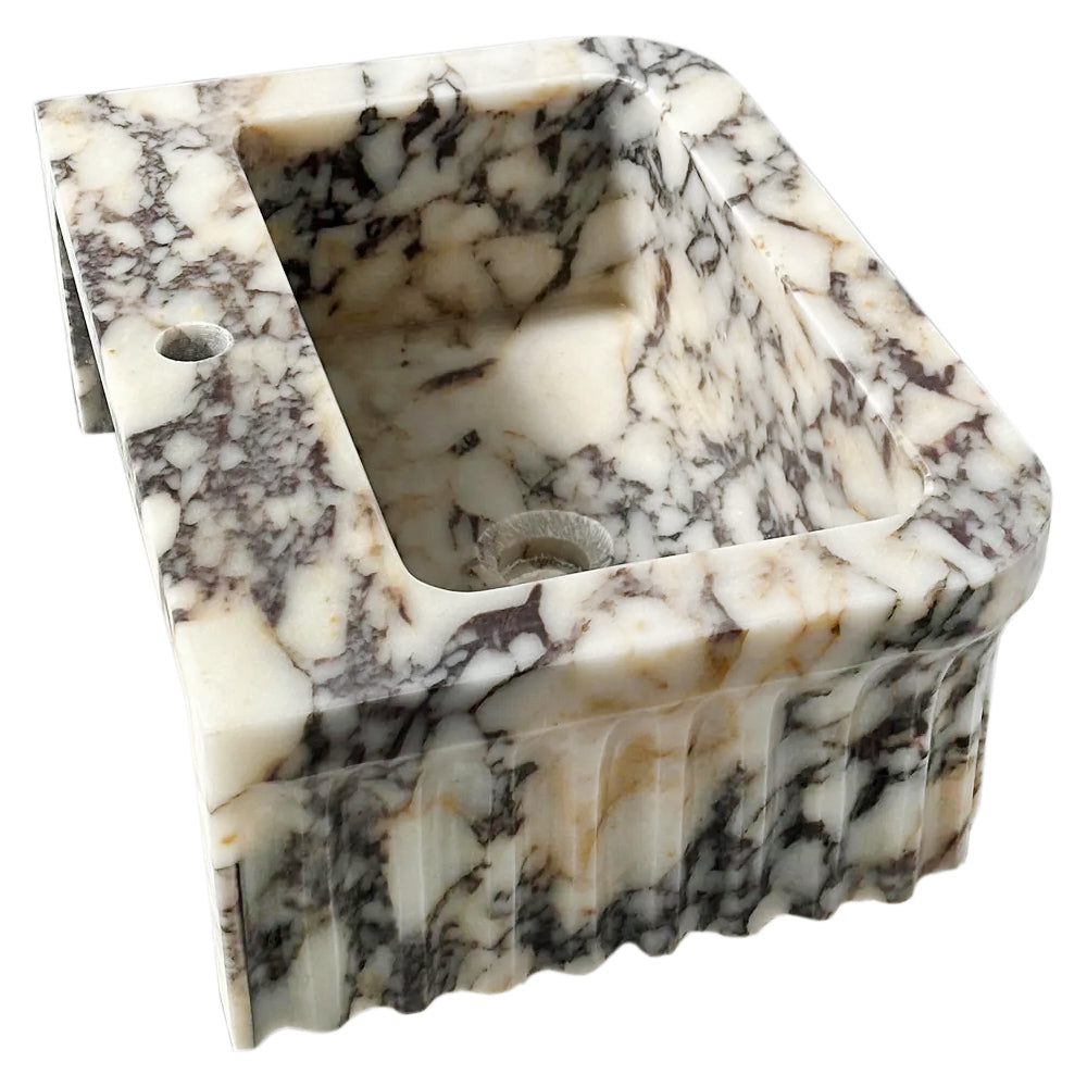 Calacatta Viola Marble Wall-mount Bathroom Vanity Sink Fluted (W)15" (L)22" (H)8"