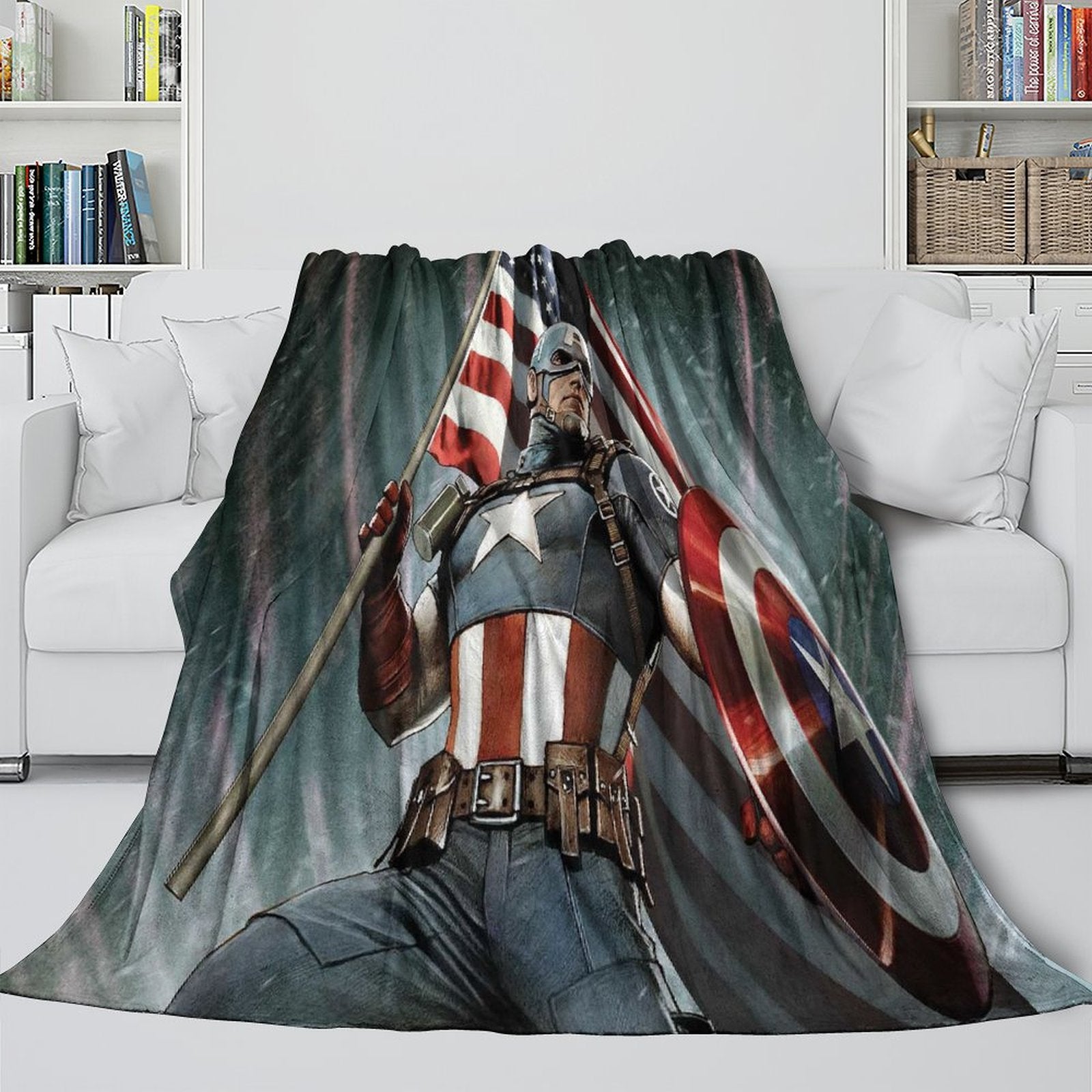 Captain America Blanket Pattern Flannel Kids Room Throw