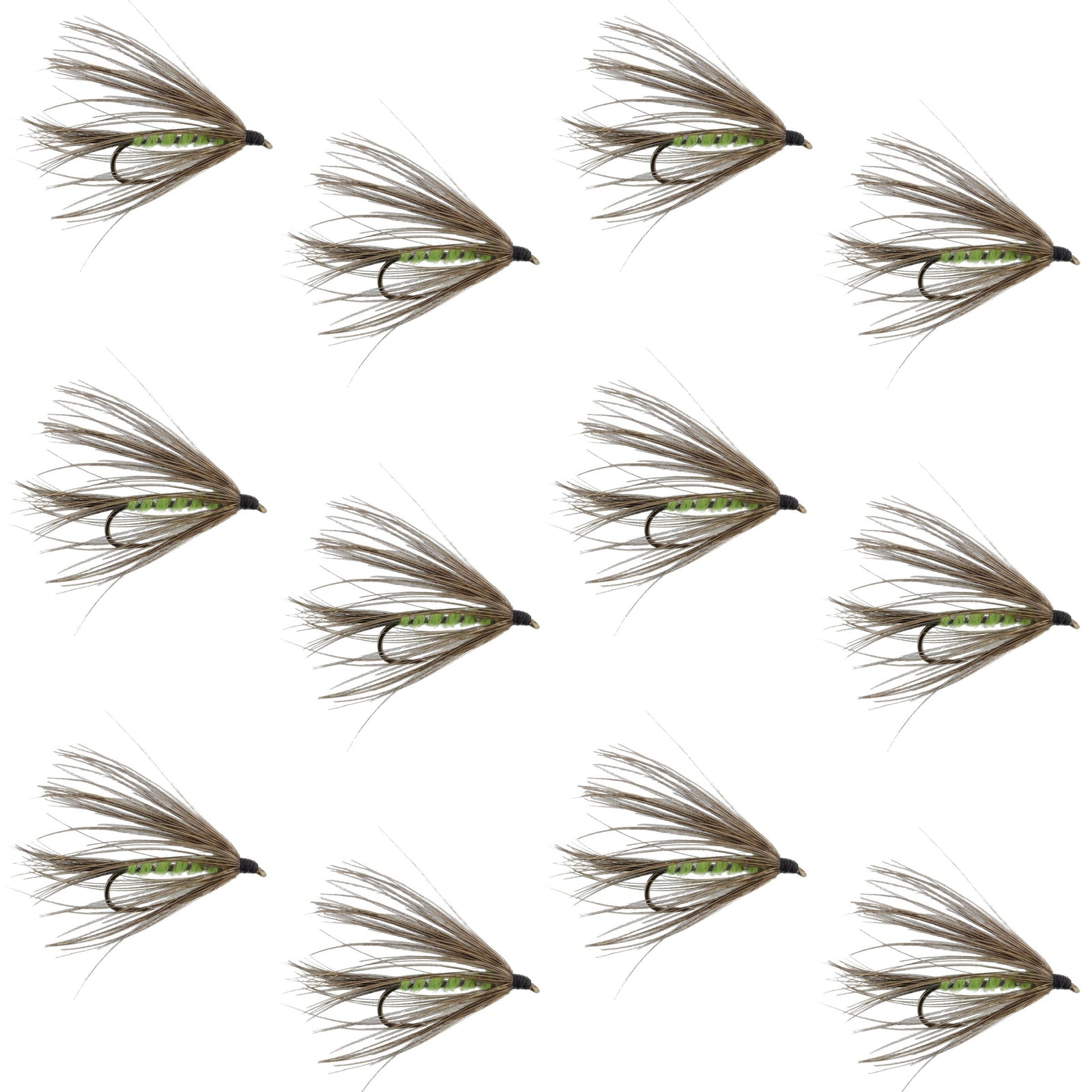 Carey Special Soft Hackle Grouse and Bright Green Wet Fly - 12 Flies Hook Size 10