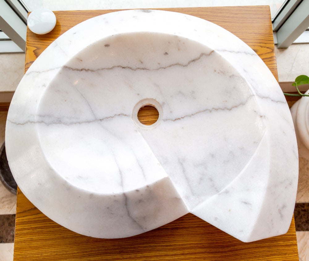 Carrara Marble Helix Shape Stone Sink Polished (W)20