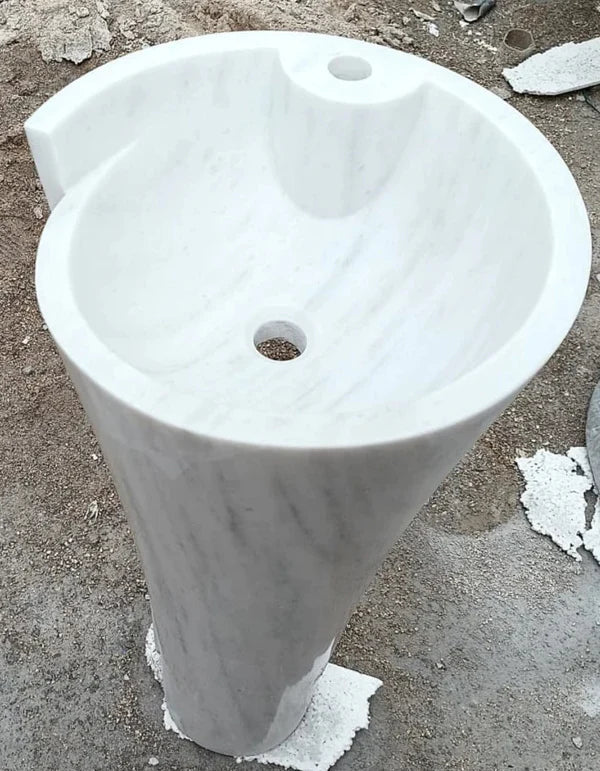 Carrara White Marble Stand-alone Designer Pedestal Bathroom Sink (W)16.5
