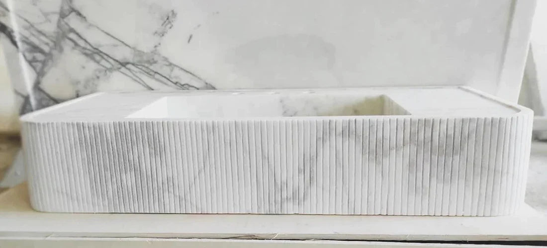 Carrara White Marble Wall-mount Bathroom Vanity Ribbed Textured Front (W)16