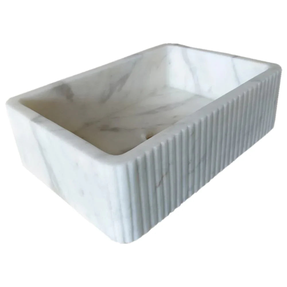Carrara White Marble Wall-mount Bathroom Sink Ribbed Textured (W)16