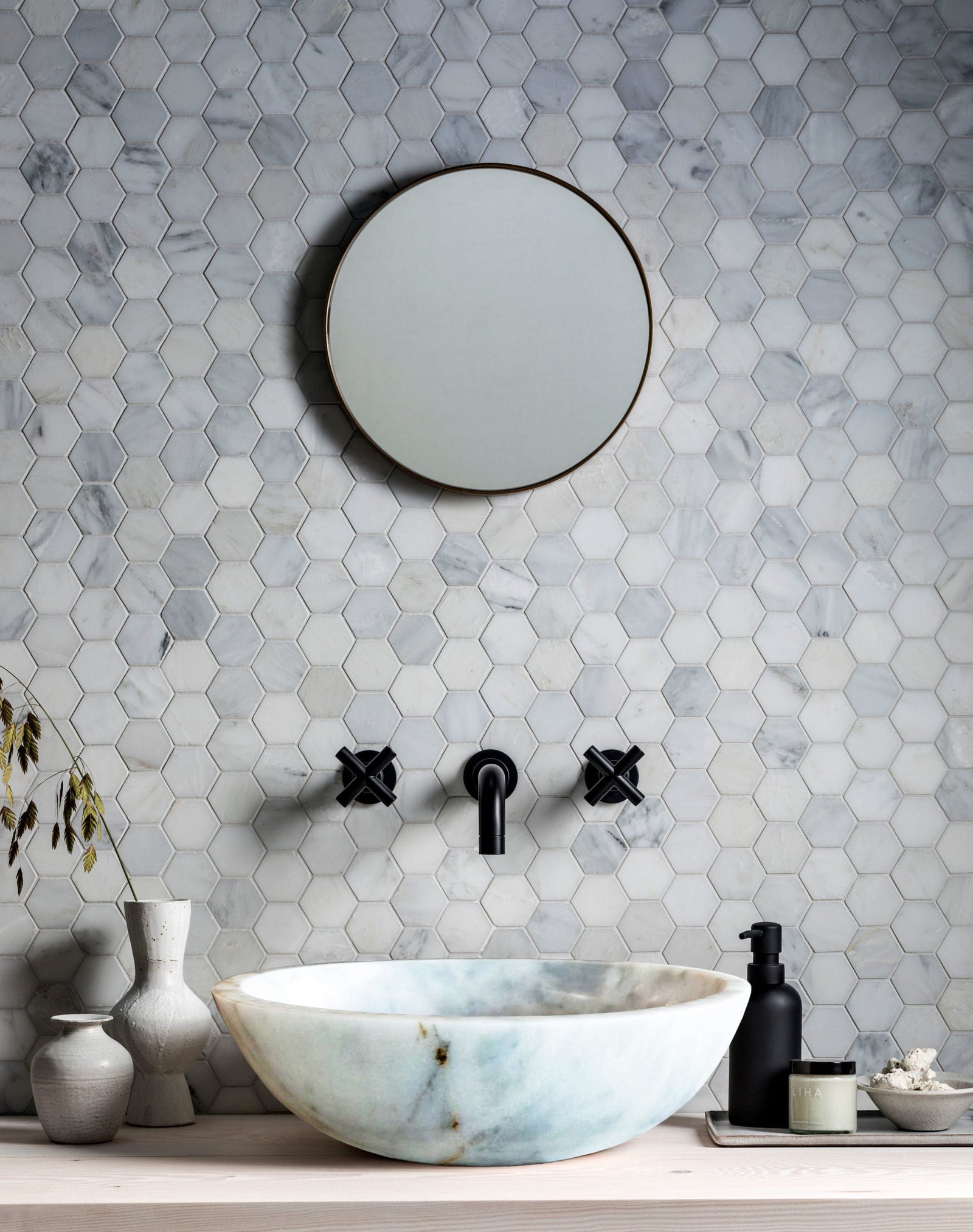 Carrara White Natural Stone Marble Vessel Sink Polished  (D)16