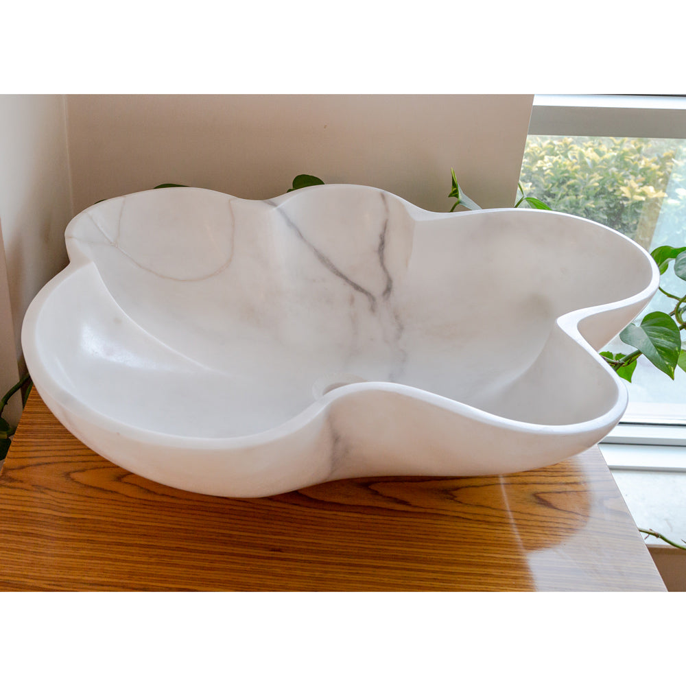 Natural Stone Carrara White Marble Above Counter Artistic Vessel Sink Polished (W)24.5