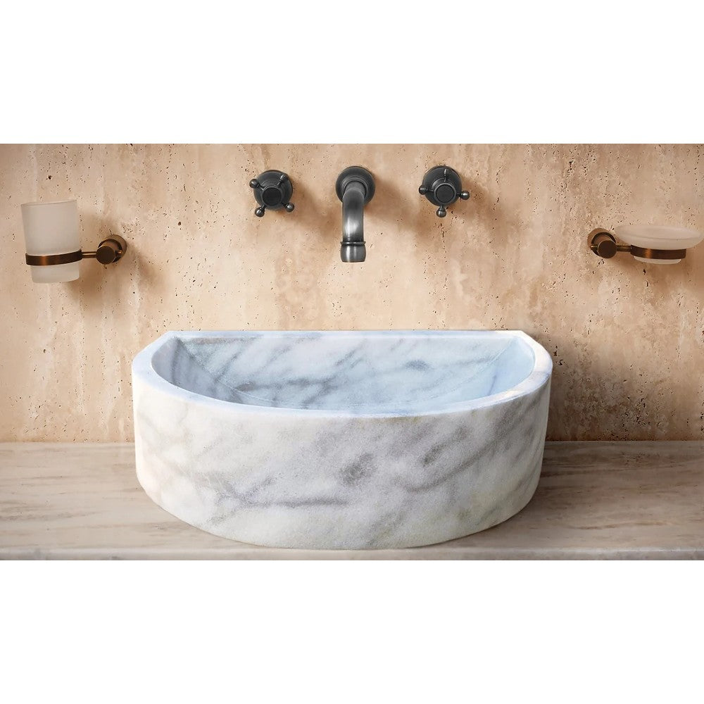 Natural Stone Carrara White Marble Wall-Mount Marble Sink Polished (W)20" (L)24" (H)6"
