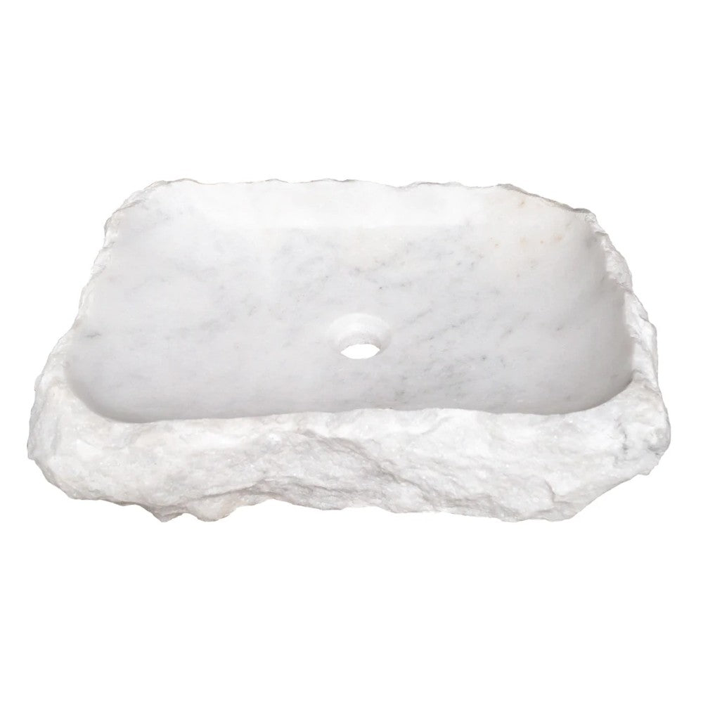 Carrara Marble Rustic Natural Stone Vessel Sink Polished Interior Hand Chiseled Exterior (W)16