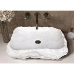 Carrara Marble Rustic Natural Stone Vessel Sink Polished Interior Hand Chiseled Exterior (W)16" (L)22" (H)5"
