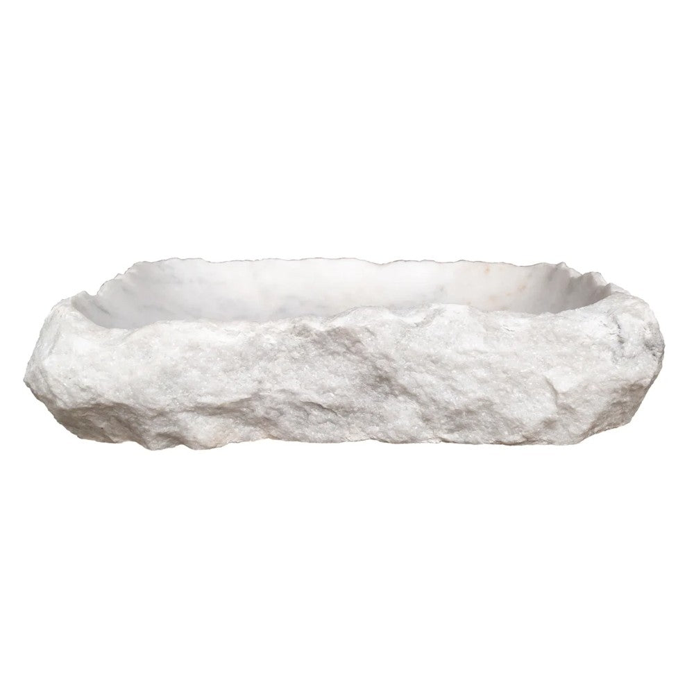 Carrara Marble Rustic Natural Stone Vessel Sink Polished Interior Hand Chiseled Exterior (W)16" (L)22" (H)5"