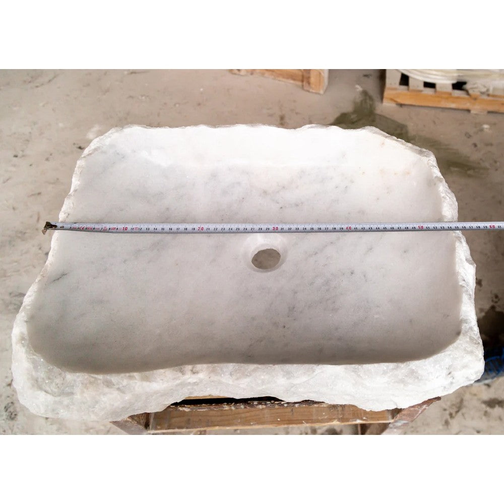 Carrara Marble Rustic Natural Stone Vessel Sink Polished Interior Hand Chiseled Exterior (W)16" (L)22" (H)5"