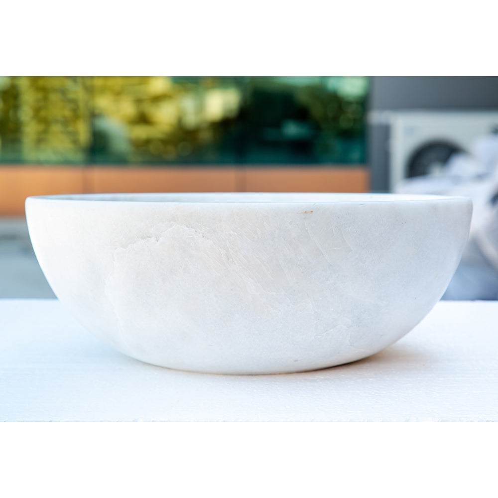 Carrara White Natural Stone Marble Vessel Sink  (D)16