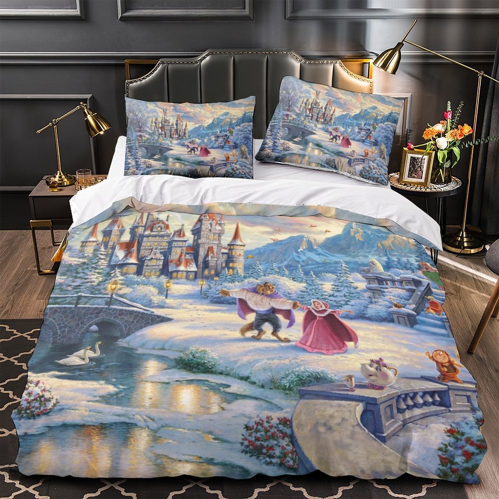 Cartoon Beauty and the Beast Bedding Set Quilt Duvet Cover Without Filler