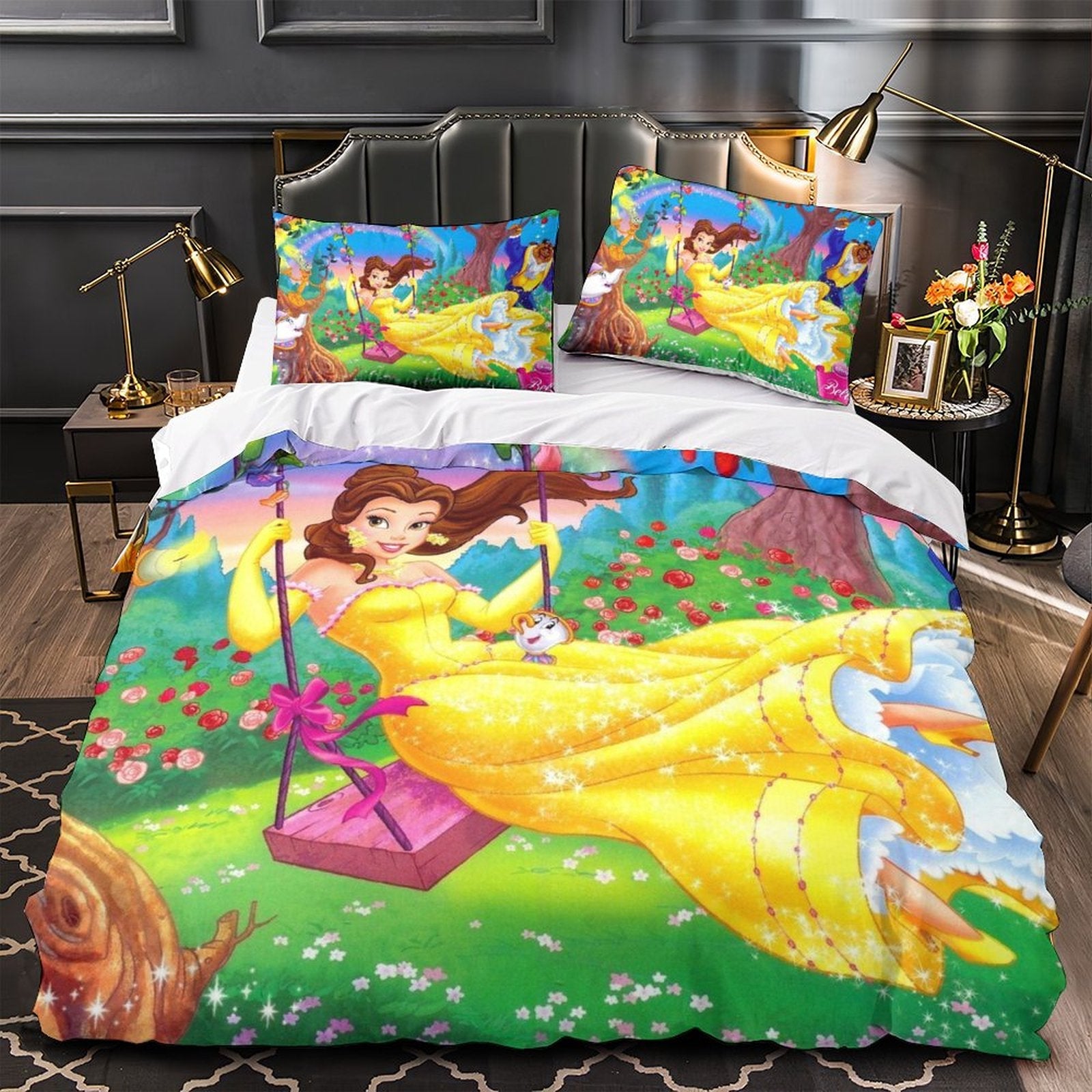 Cartoon Beauty and the Beast Bedding Set Quilt Duvet Cover Without Filler