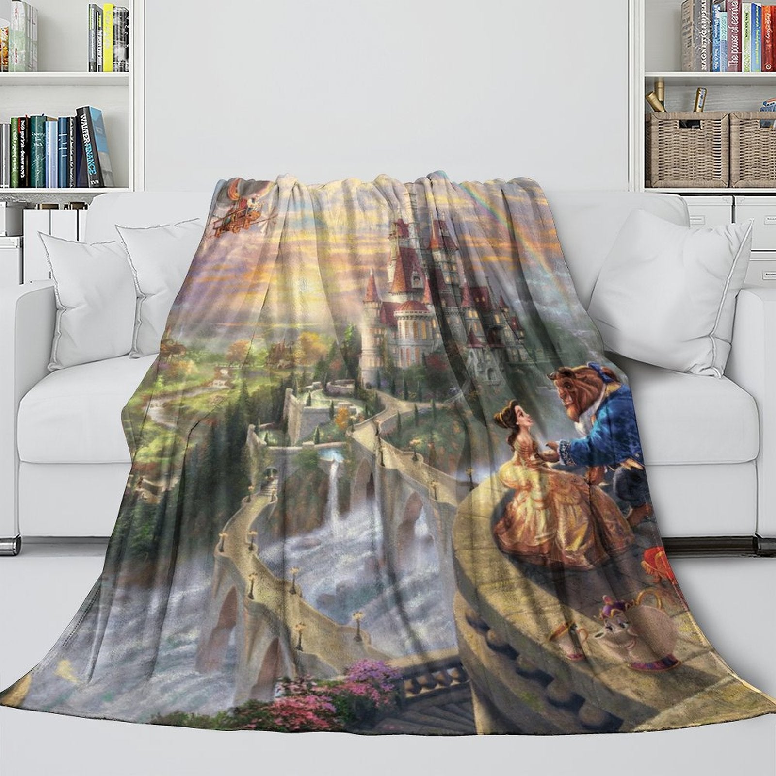 Cartoon Beauty and the Beast Blanket Flannel Throw Room Decoration
