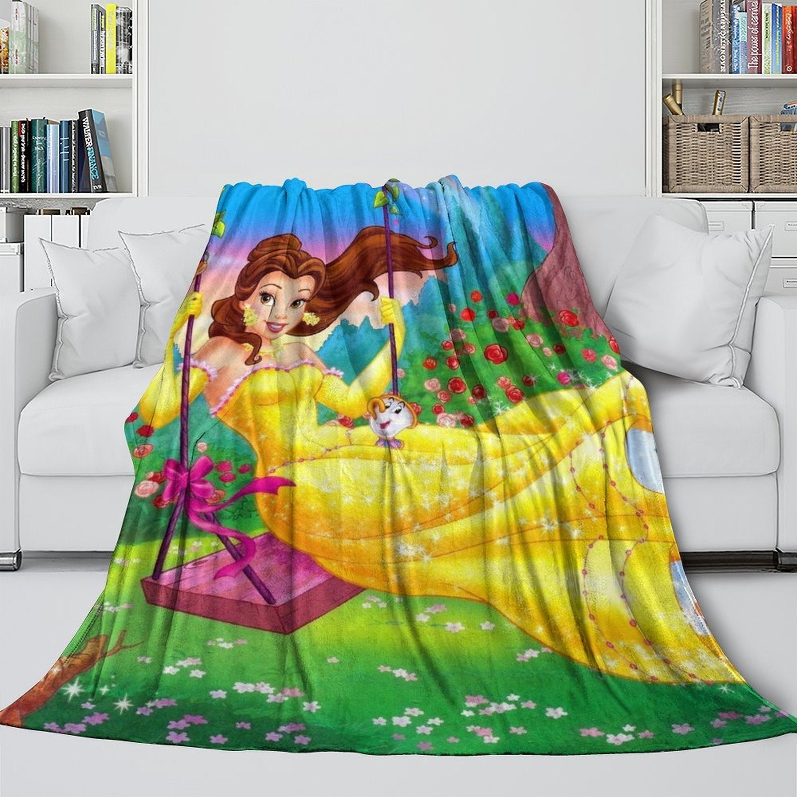 Cartoon Beauty and the Beast Blanket Flannel Throw Room Decoration