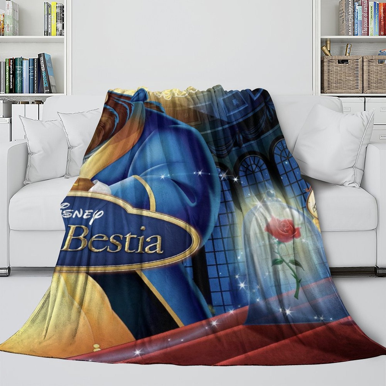 Cartoon Beauty and the Beast Blanket Flannel Throw Room Decoration