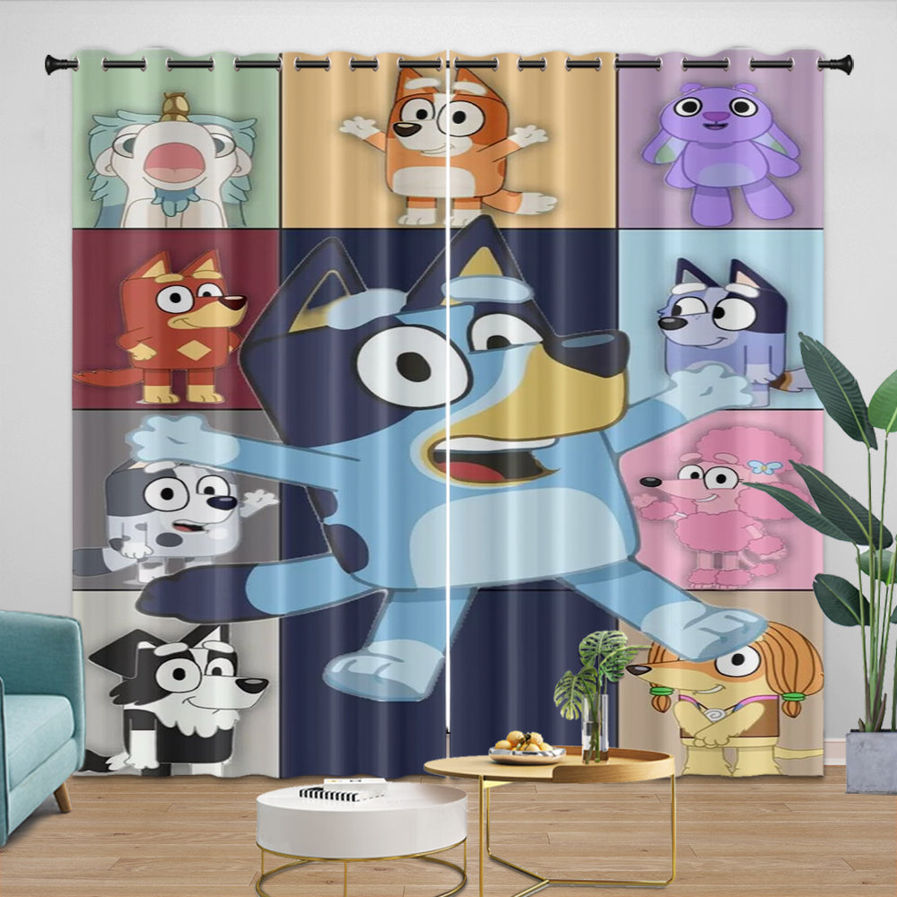Cartoon Bluey Curtains Blackout Window Drapes Kids Room Decoration
