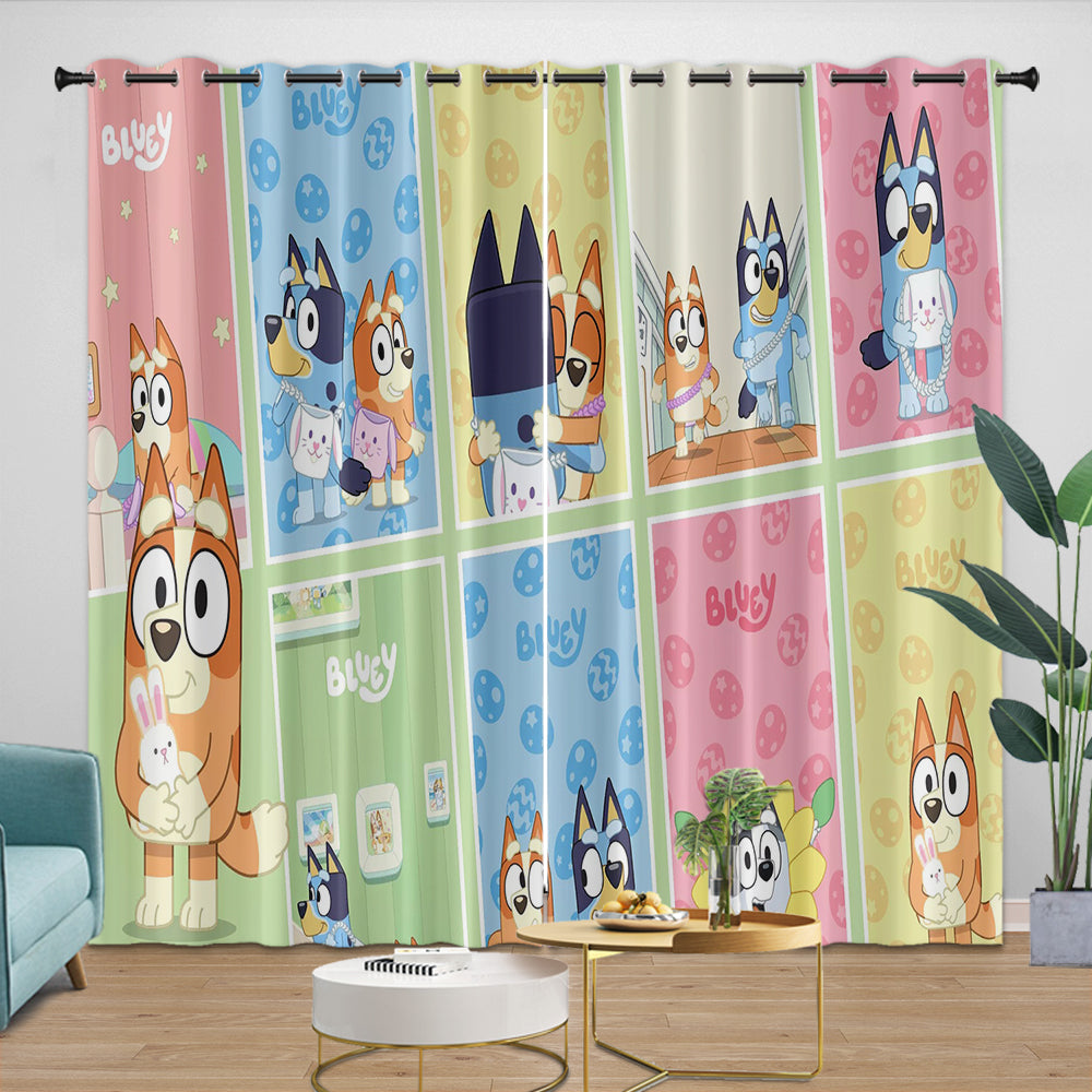 Cartoon Bluey Curtains Blackout Window Drapes Kids Room Decoration