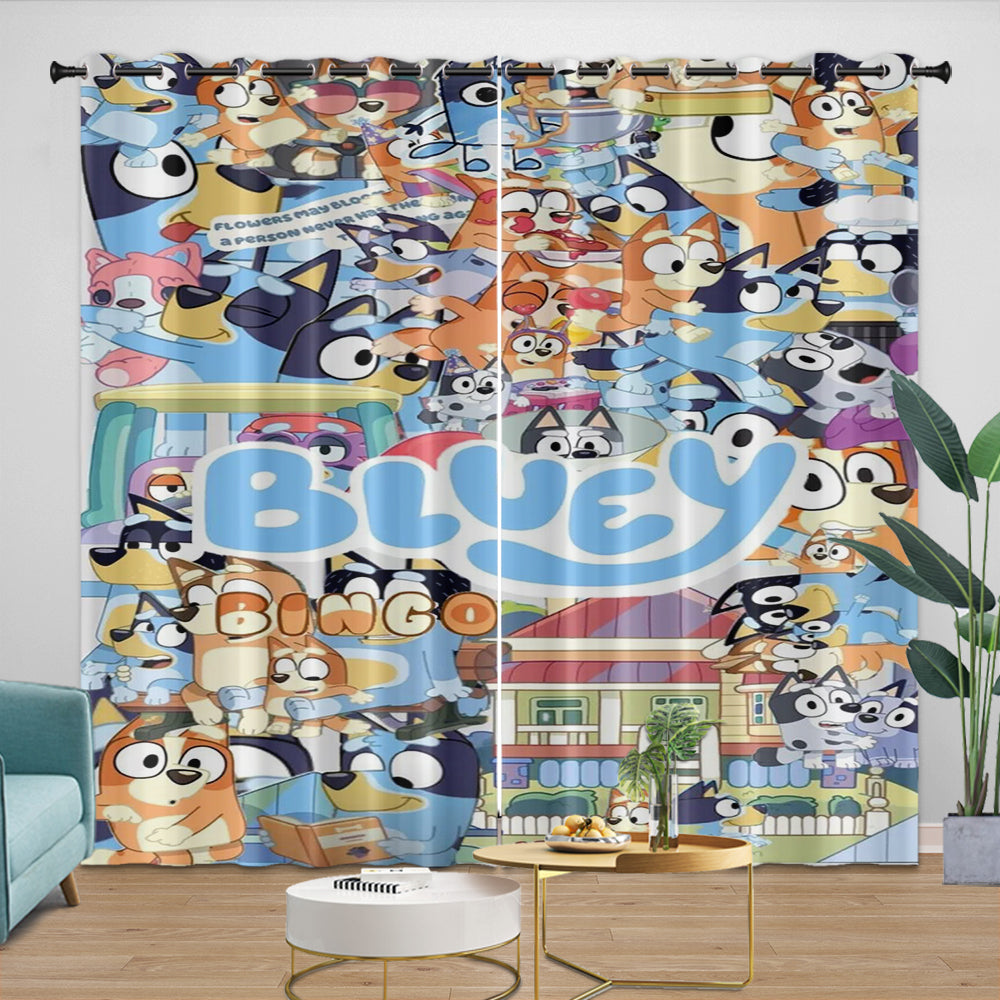 Cartoon Bluey Curtains Blackout Window Drapes Kids Room Decoration