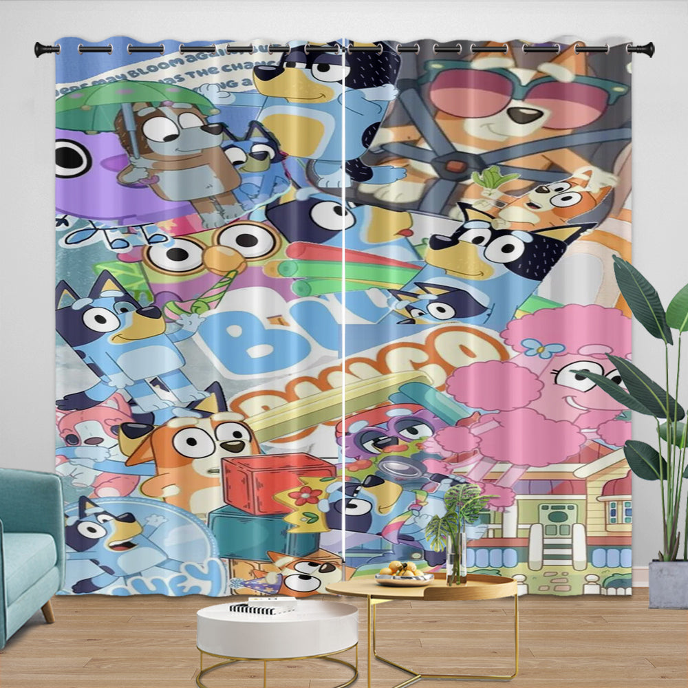 Cartoon Bluey Curtains Blackout Window Drapes Kids Room Decoration