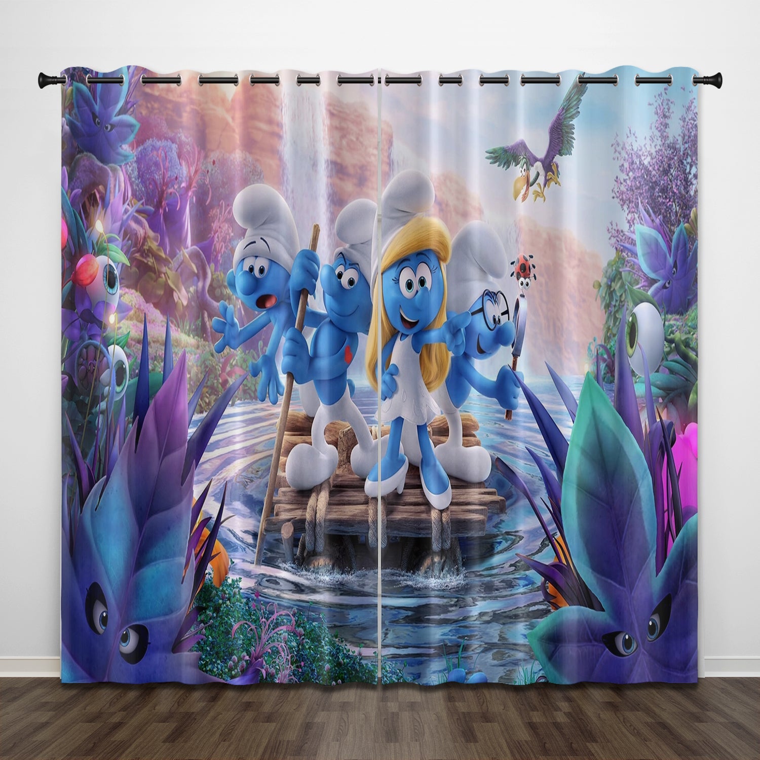 Cartoon The Smurfs Curtains Pattern Blackout Window Drapes