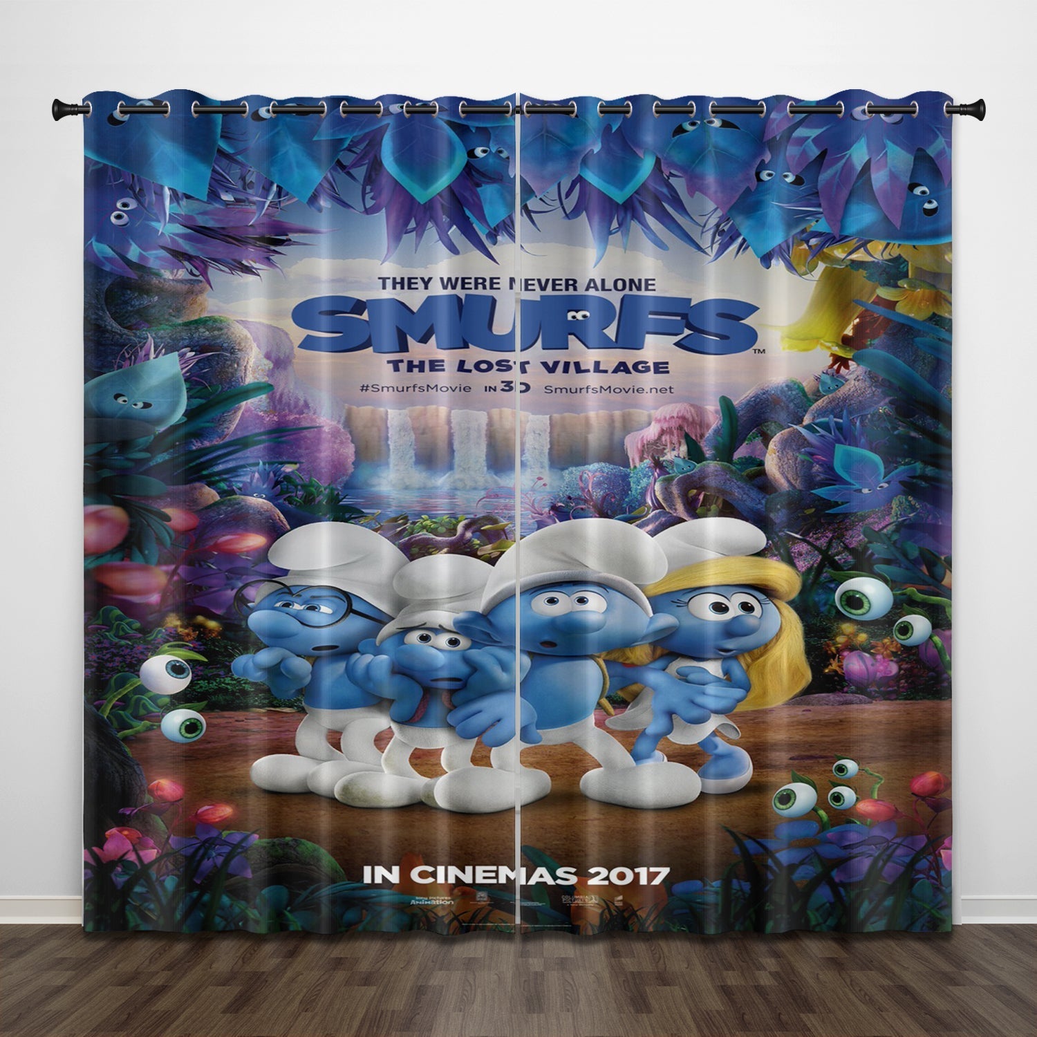 Cartoon The Smurfs Curtains Pattern Blackout Window Drapes