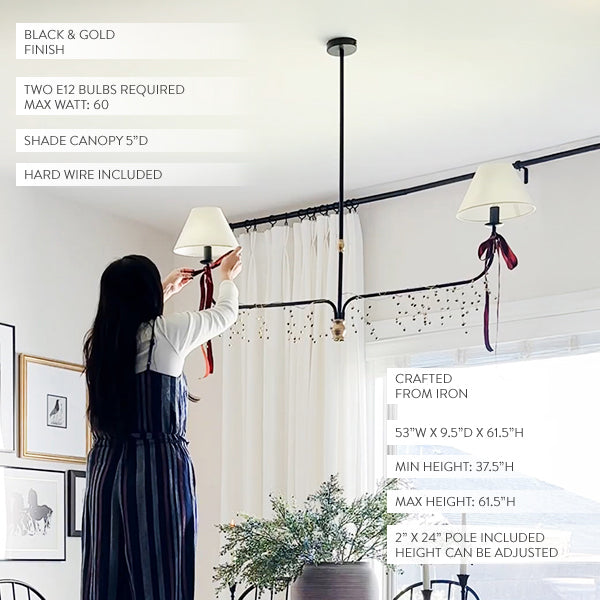 61 Inch Two Shade Linear Iron Pendant