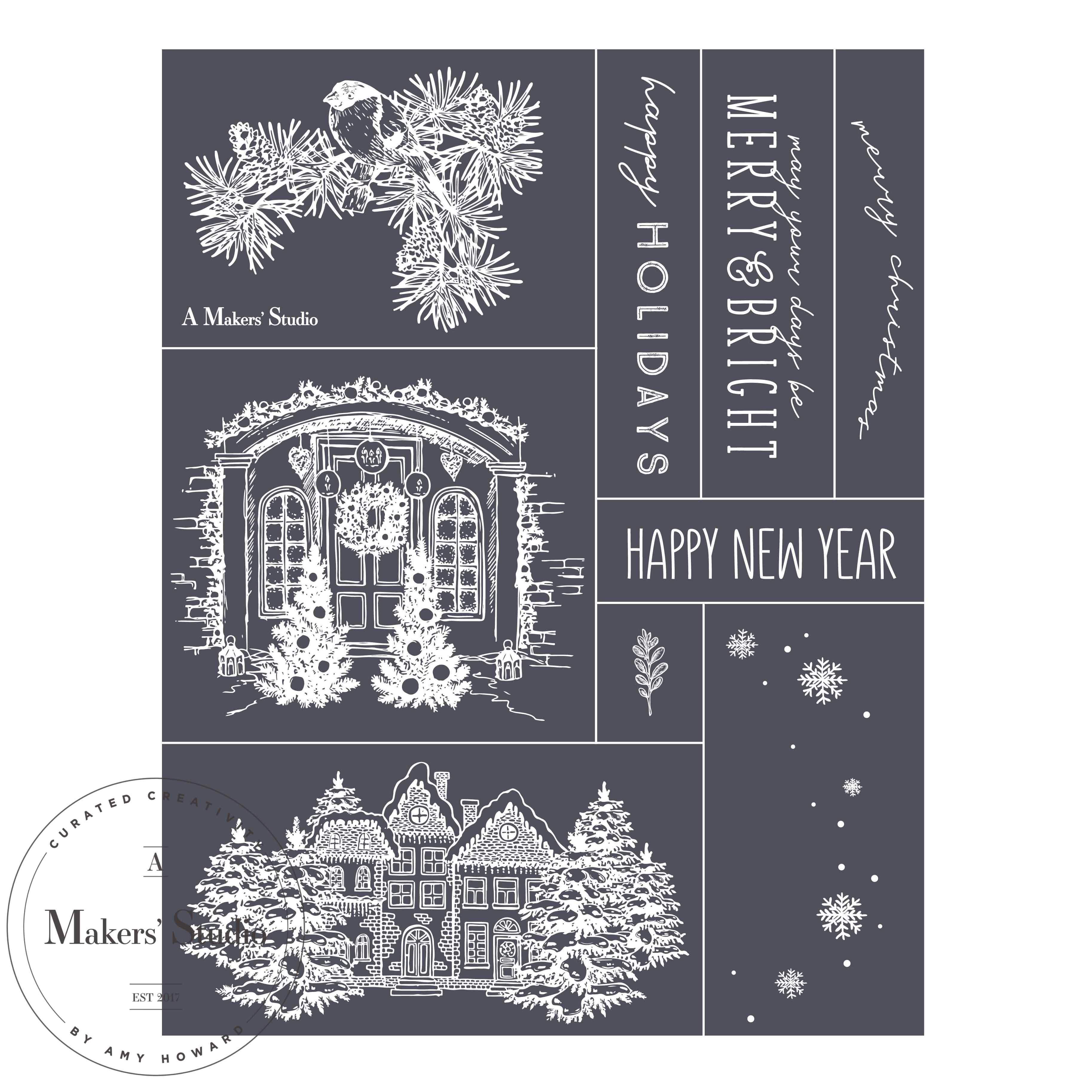 Christmas Houses - Mesh Stencil 8.5x11