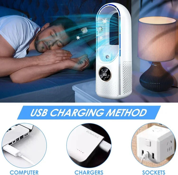 Portable Bladeless Air Cooler USB Mini Air Conditioner Fan with Timer