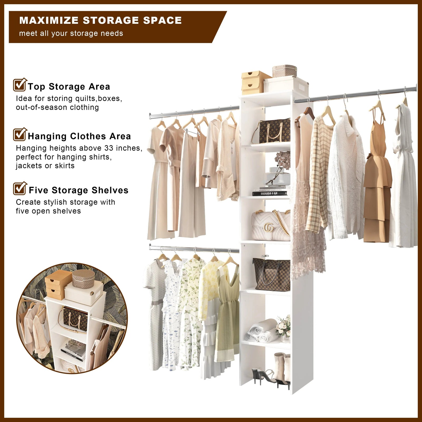 Closet System Starter Kit with Tower and 3 Hang Rods