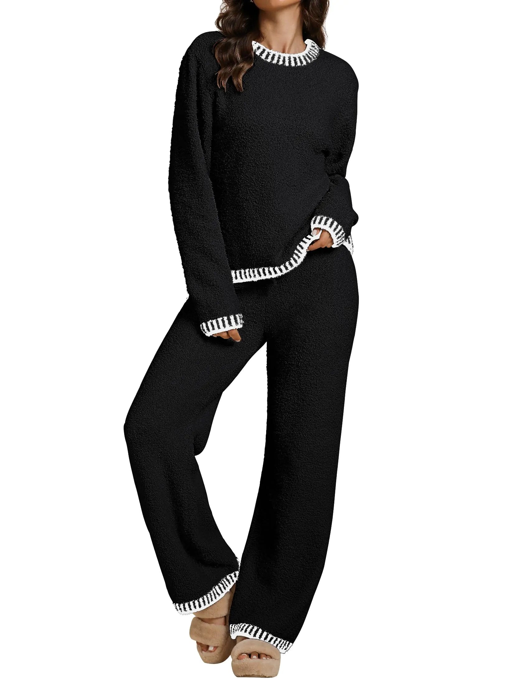 luvamia Lounge Sets For Women Fuzzy Two Piece Pants Set For Women Sweater Set Two Piece Lounge Set For Women Womens Matching Lounge Set Cute Outfits For Women Black Size Small Fits Size 4 Size 6