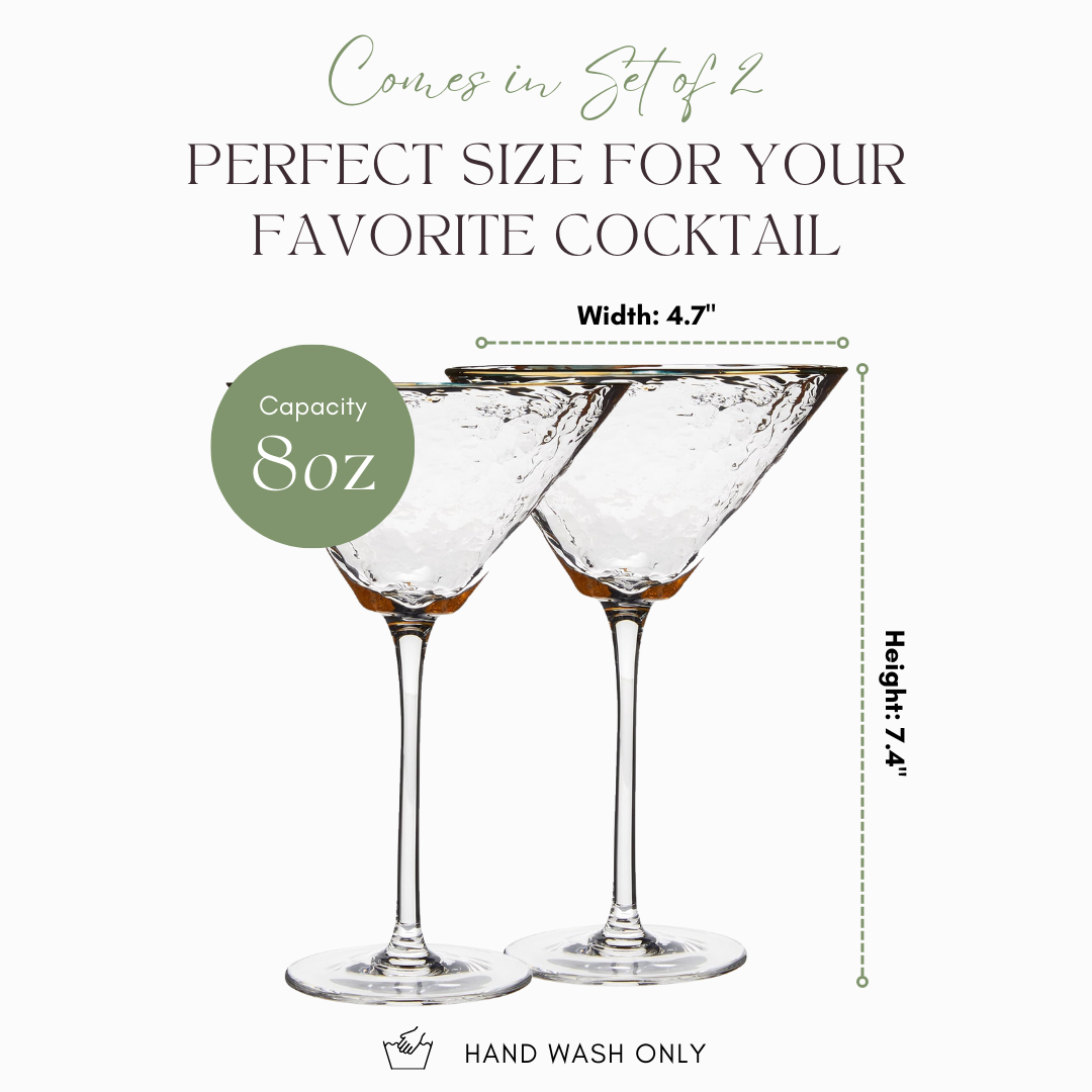 Clear Hammered Martini & Cocktail Glasses